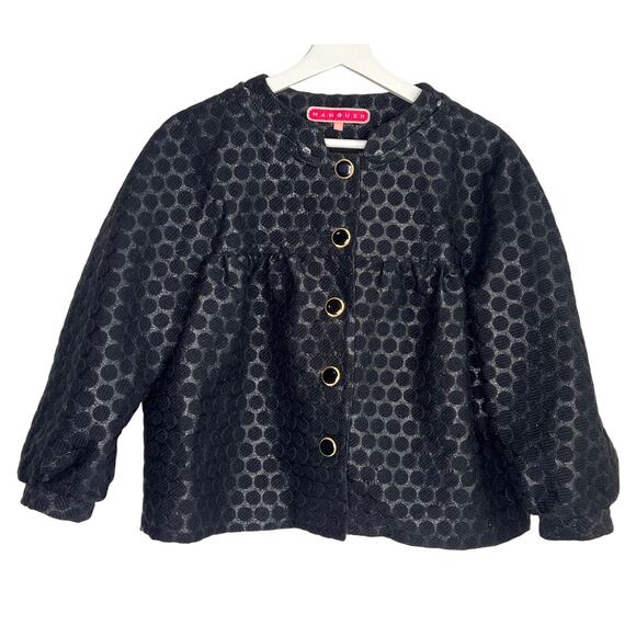 Manoush Embroidered Dotted Puff Sleeve Cropped Jacket Black Women's Size US 8 - Picture 1 of 9
